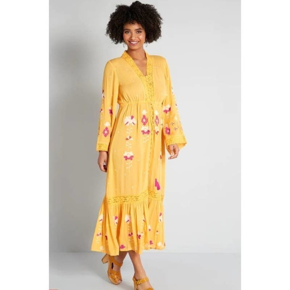 Modcloth Frock & Frill Sunshine of Your Love Midi Dress - Size US 6 - Picture 1 of 4